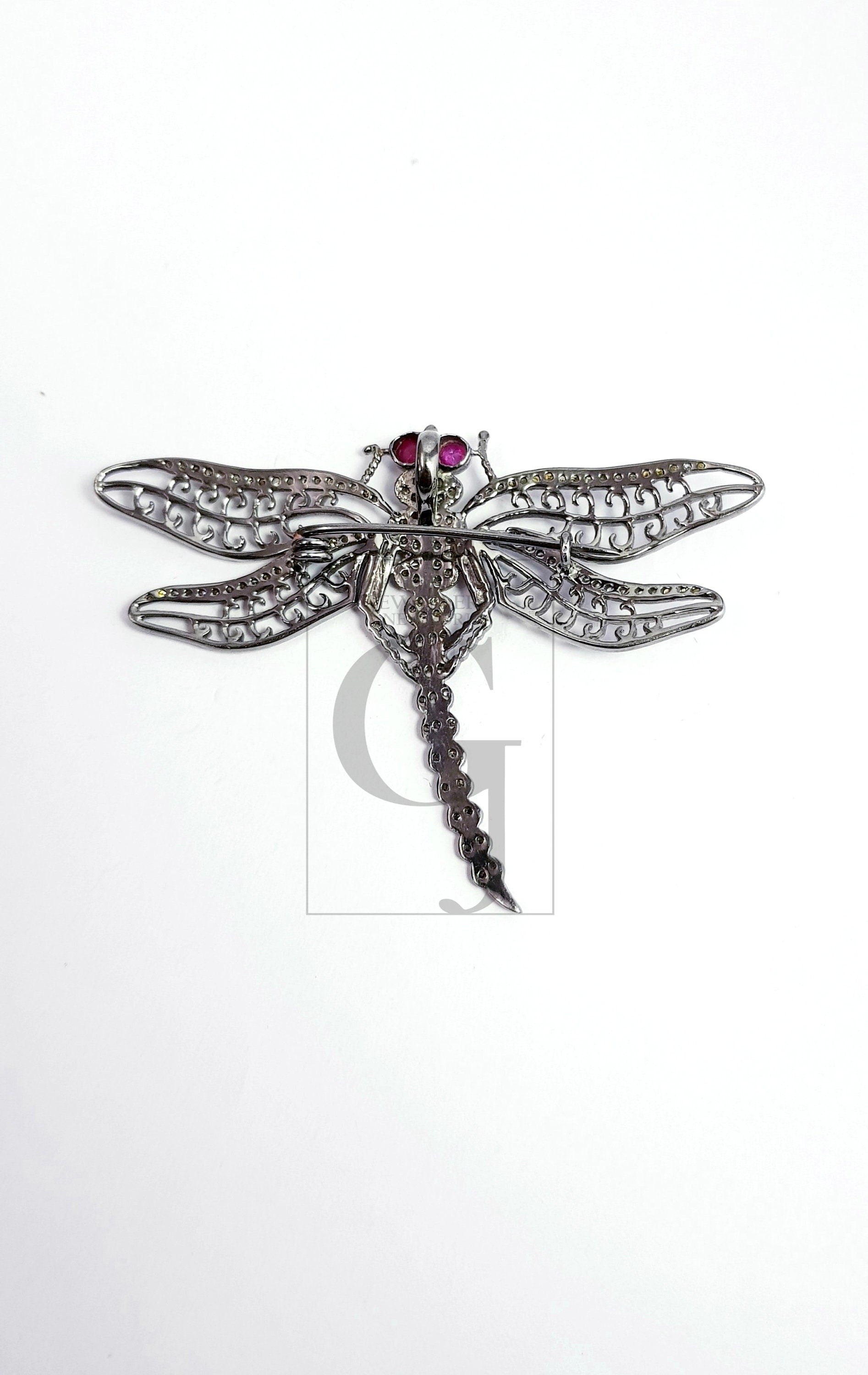 Very Beautiful Dragonfly design pendant pin Rosecut pave diamond pendant 925 sterling silver handmade finish diamond pendant jewelry