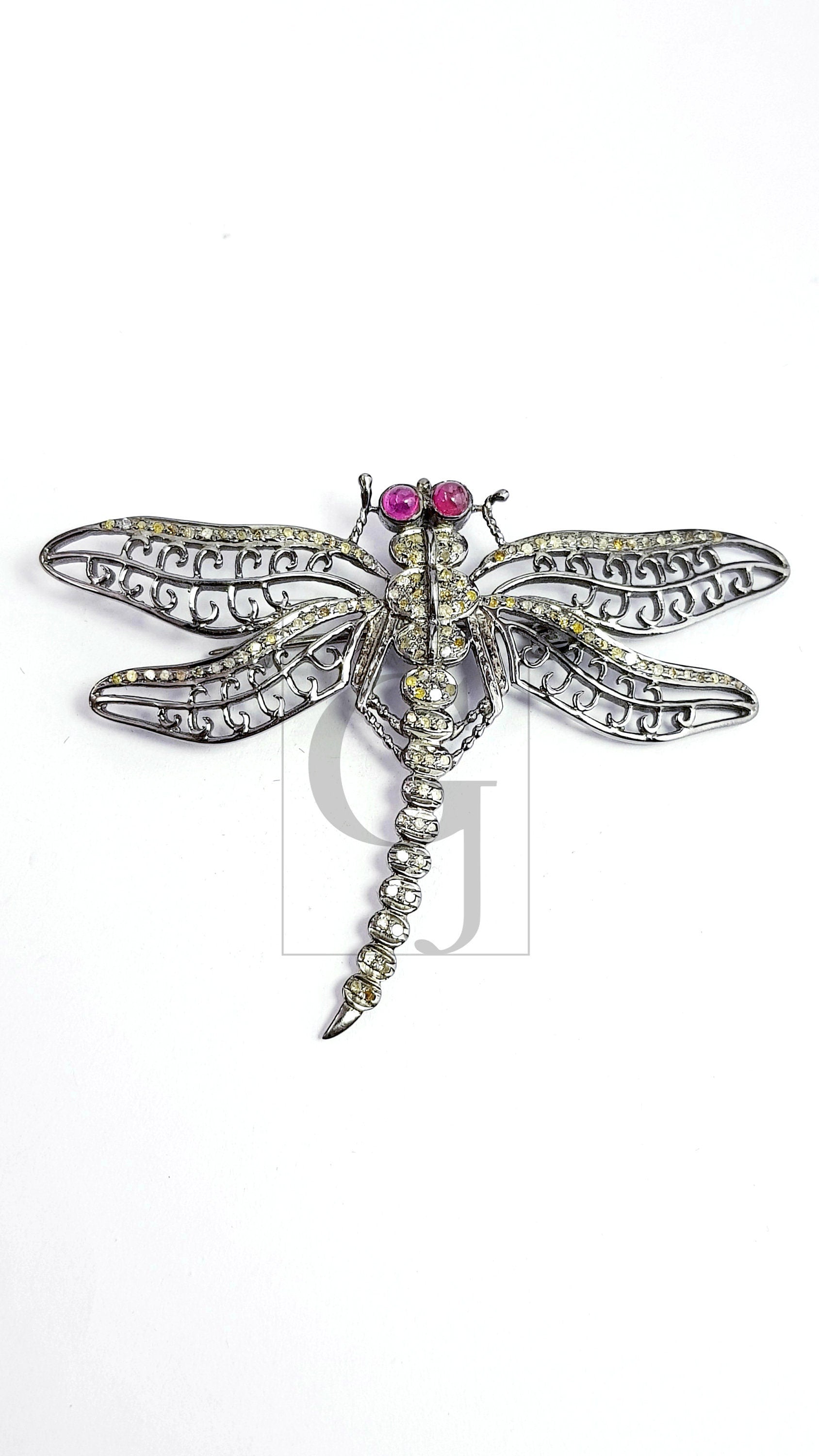 Very Beautiful Dragonfly design pendant pin Rosecut pave diamond pendant 925 sterling silver handmade finish diamond pendant jewelry