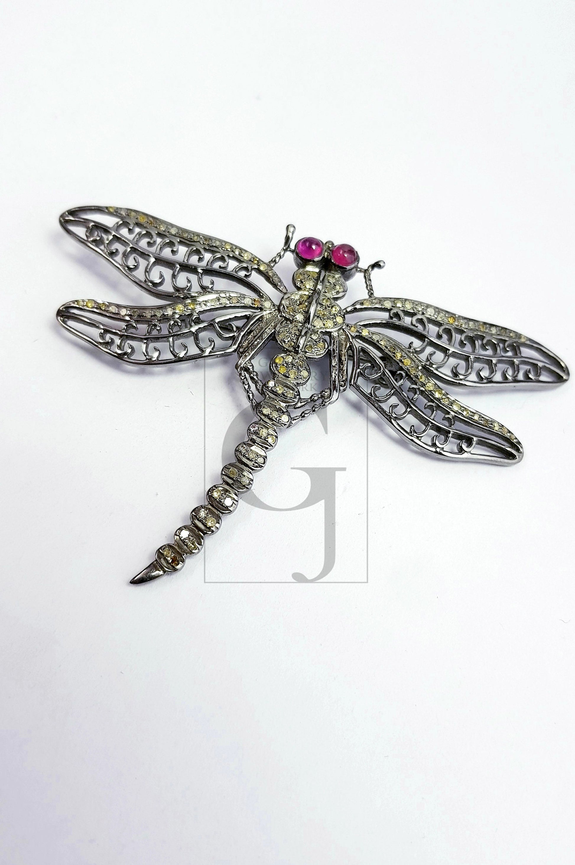 Very Beautiful Dragonfly design pendant pin Rosecut pave diamond pendant 925 sterling silver handmade finish diamond pendant jewelry
