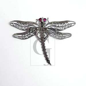 Very Beautiful Dragonfly design pendant pin Rosecut pave diamond pendant 925 sterling silver handmade finish diamond pendant jewelry