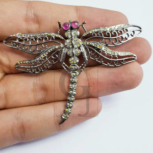 Very Beautiful Dragonfly design pendant pin Rosecut pave diamond pendant 925 sterling silver handmade finish diamond pendant jewelry