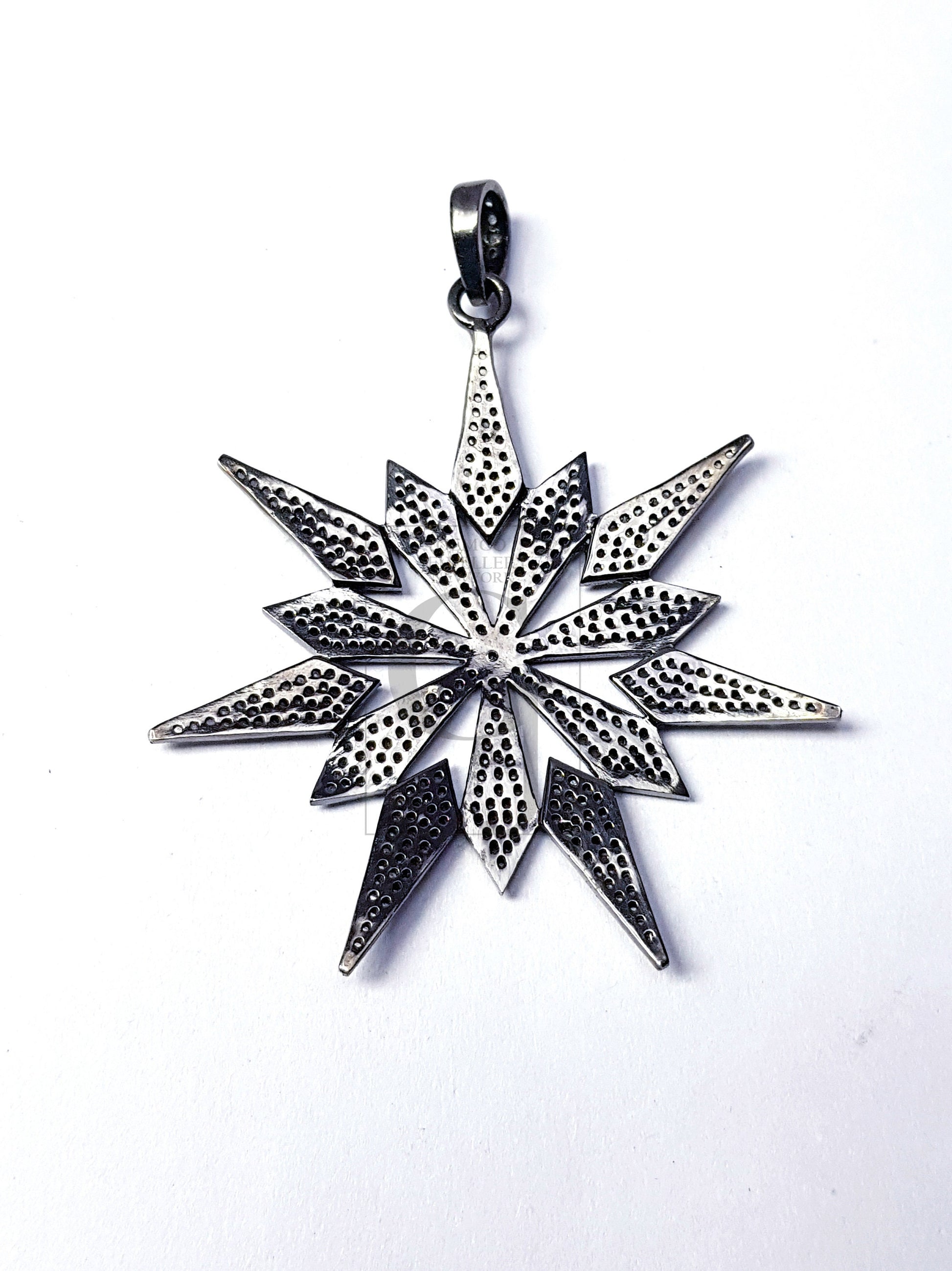 Pave diamond rosecut pendant 925 sterling silver finish handmade diamond pendant very beautiful starburst design pavediamond charm pendant