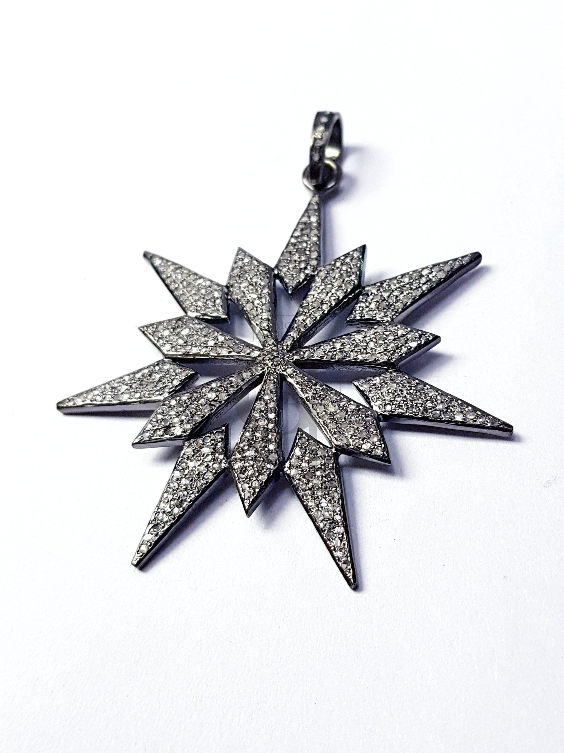 Pave diamond rosecut pendant 925 sterling silver finish handmade diamond pendant very beautiful starburst design pavediamond charm pendant