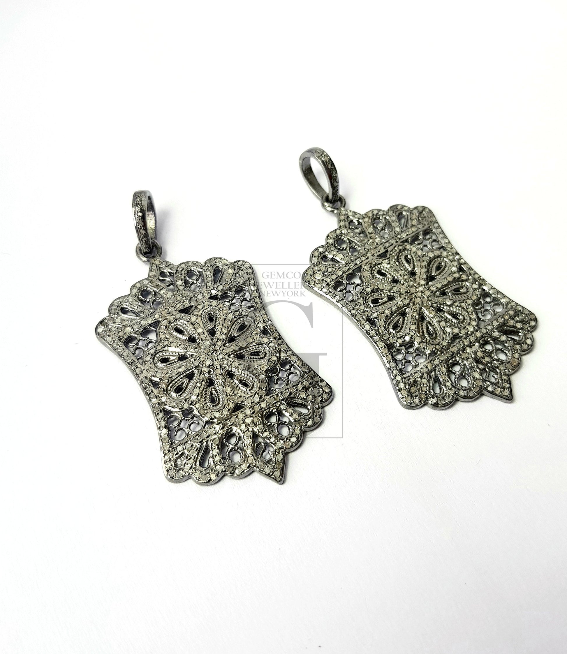 Very unique designer Rosecut pave diamond pendant 925 sterling silver handmade finish diamond jewelry pendant