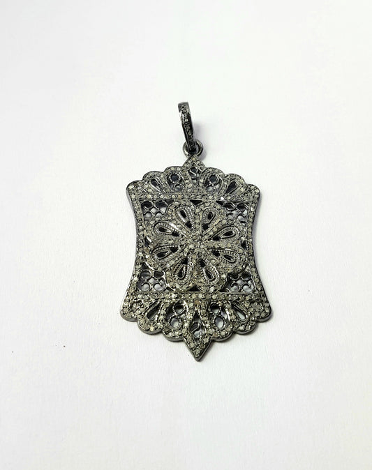 Very unique designer Rosecut pave diamond pendant 925 sterling silver handmade finish diamond jewelry pendant