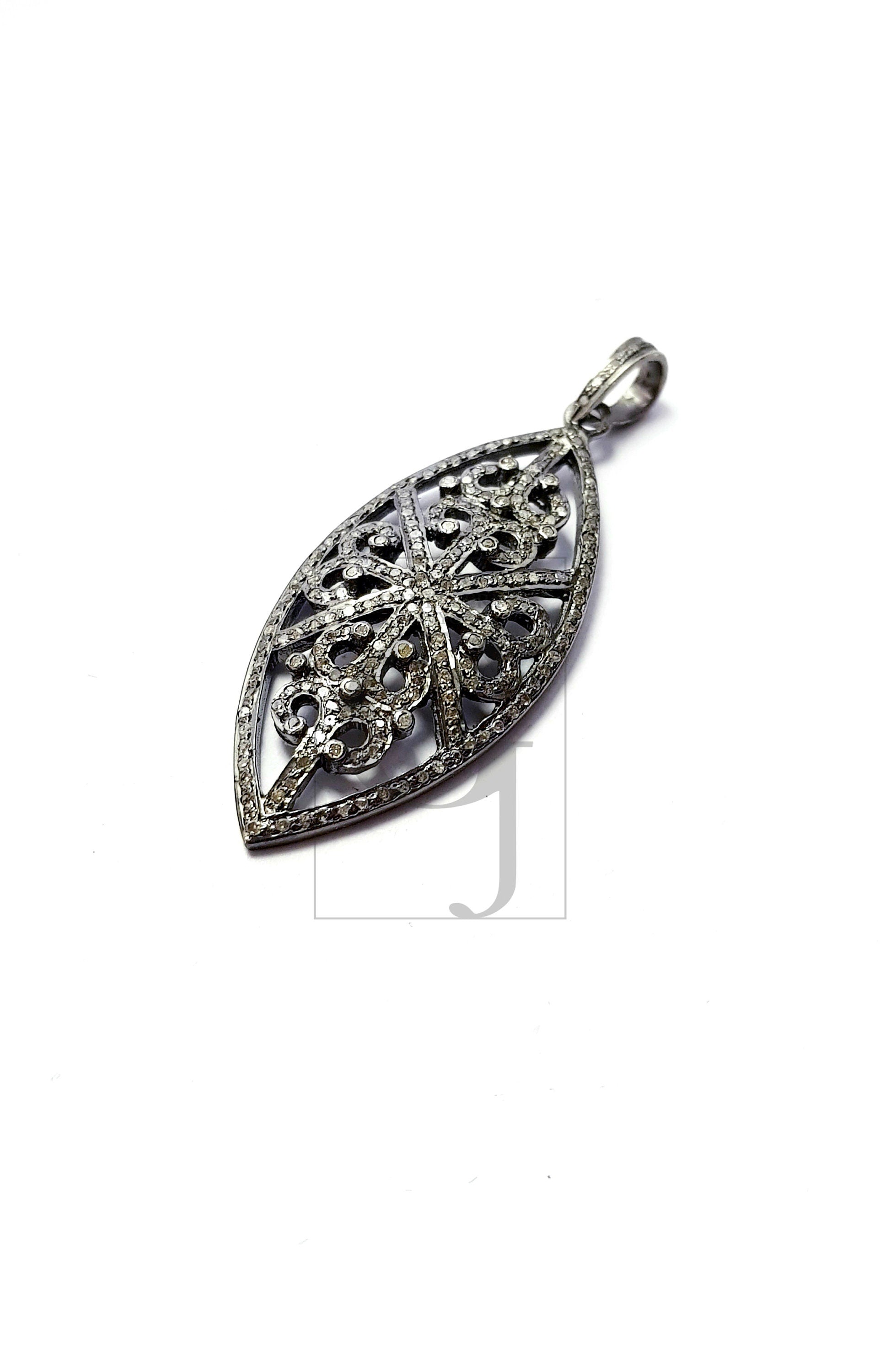 Latest design marquise shape Pave rosecut diamond pendent 925 sterling silver handmade beautiful design diamond pendant jewelry