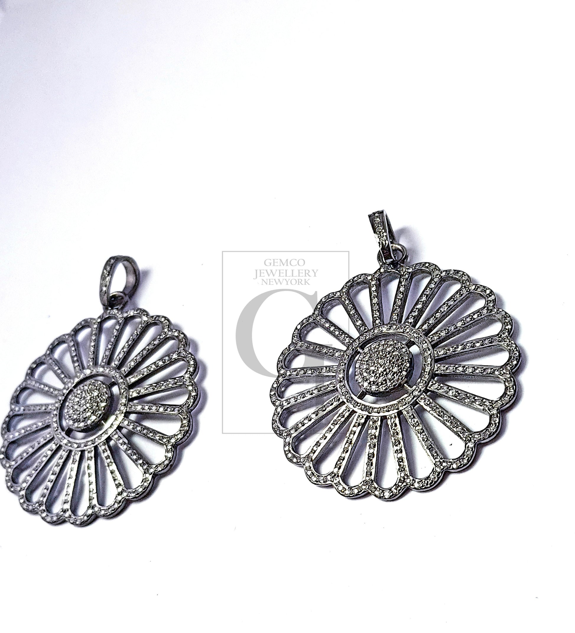 Pave diamond rosecut pendant 925 sterling silver pendant handmade diamond pendant sun flower new design pave diamond pendant