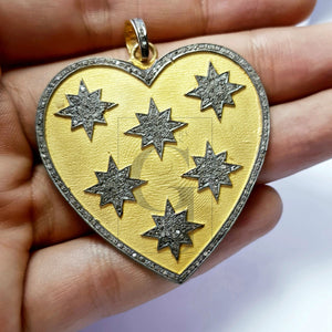 Heart shaped very beautiful designed Rocecut pave diamond pendant 925 sterling silver handmade finish diamond jewelry