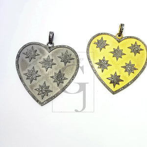 Heart shaped very beautiful designed Rocecut pave diamond pendant 925 sterling silver handmade finish diamond jewelry