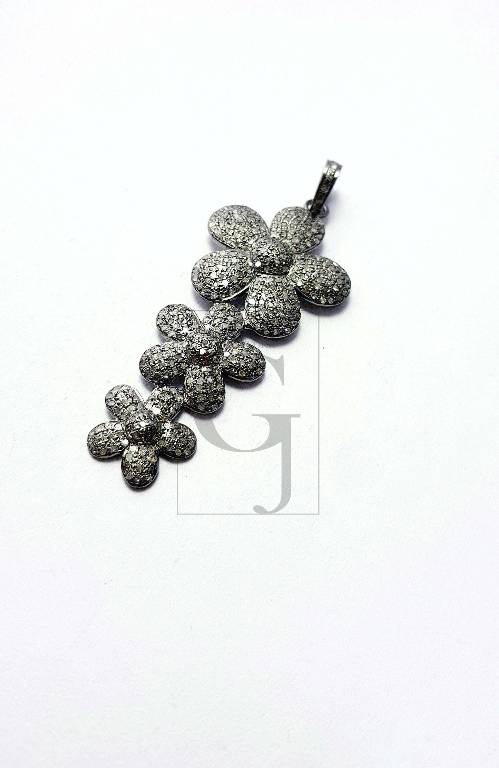 Beautiful Flower Rosecut Pave Diamond Pendant 925 Sterling Silver Handmade Finish Diamond Jewelry Pendant