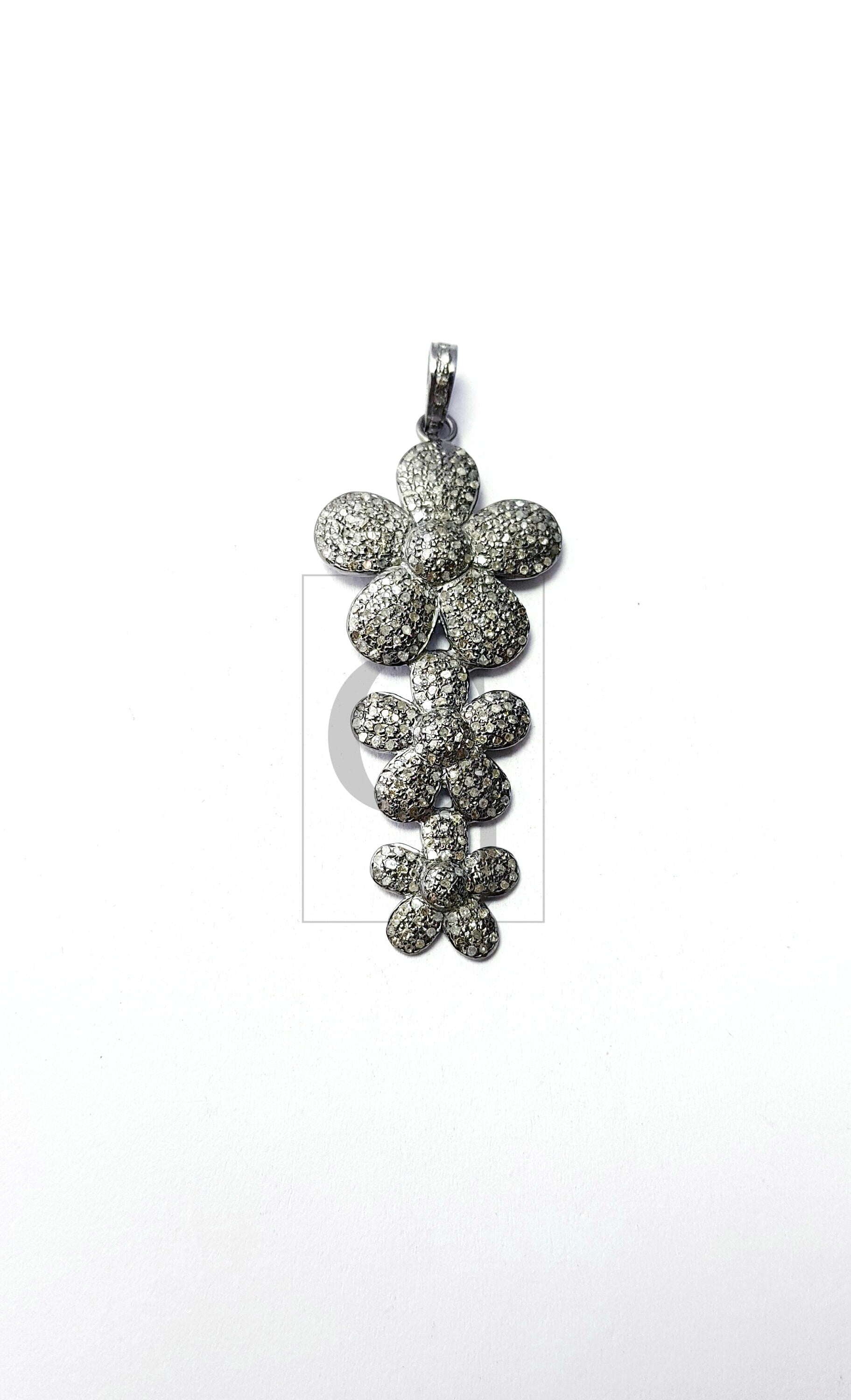 Beautiful Flower Rosecut Pave Diamond Pendant 925 Sterling Silver Handmade Finish Diamond Jewelry Pendant