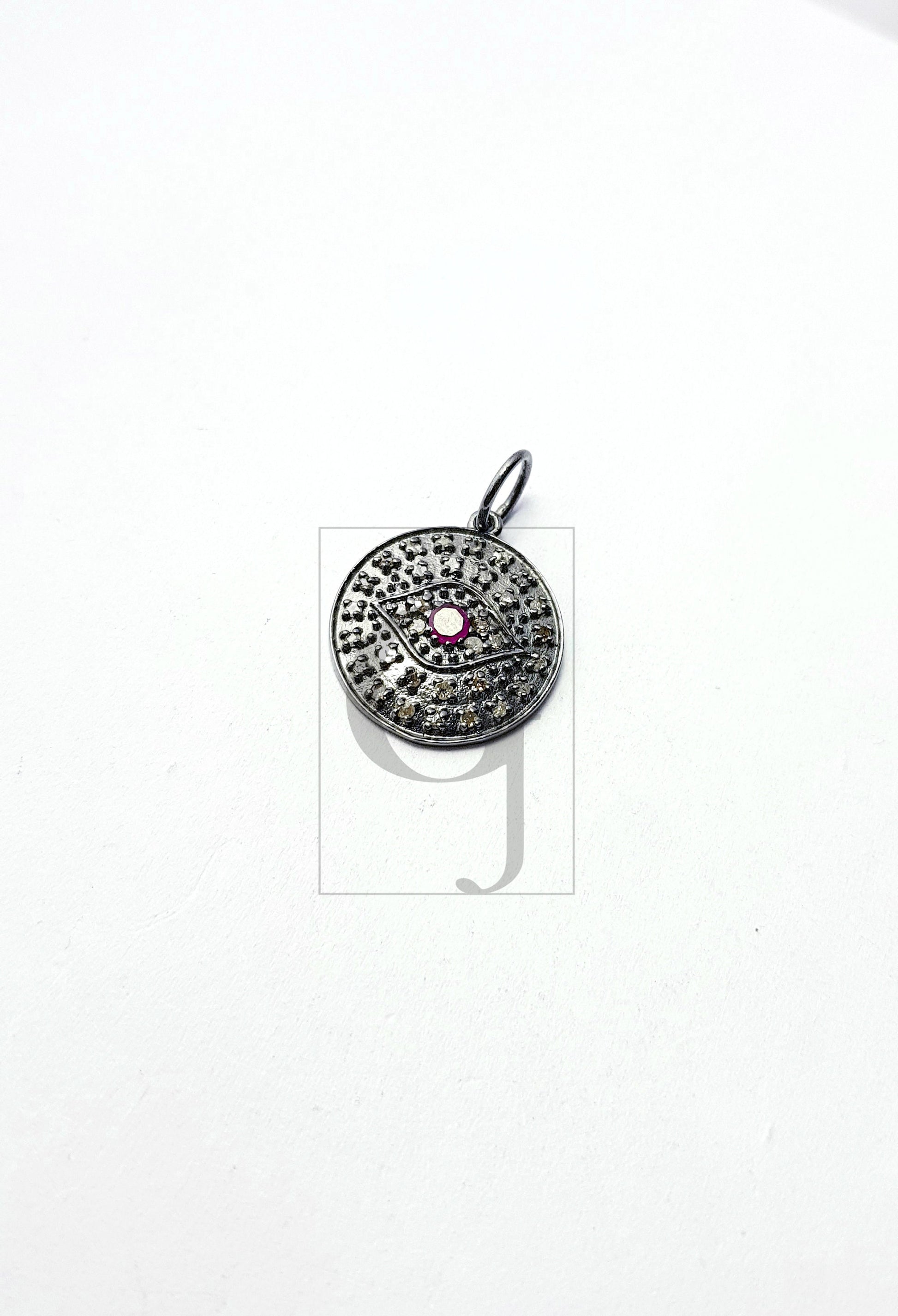 Evil eyes Rosecut pave diamond Ruy  pendant 925 sterling silver handmade finish diamond jewelry pendant