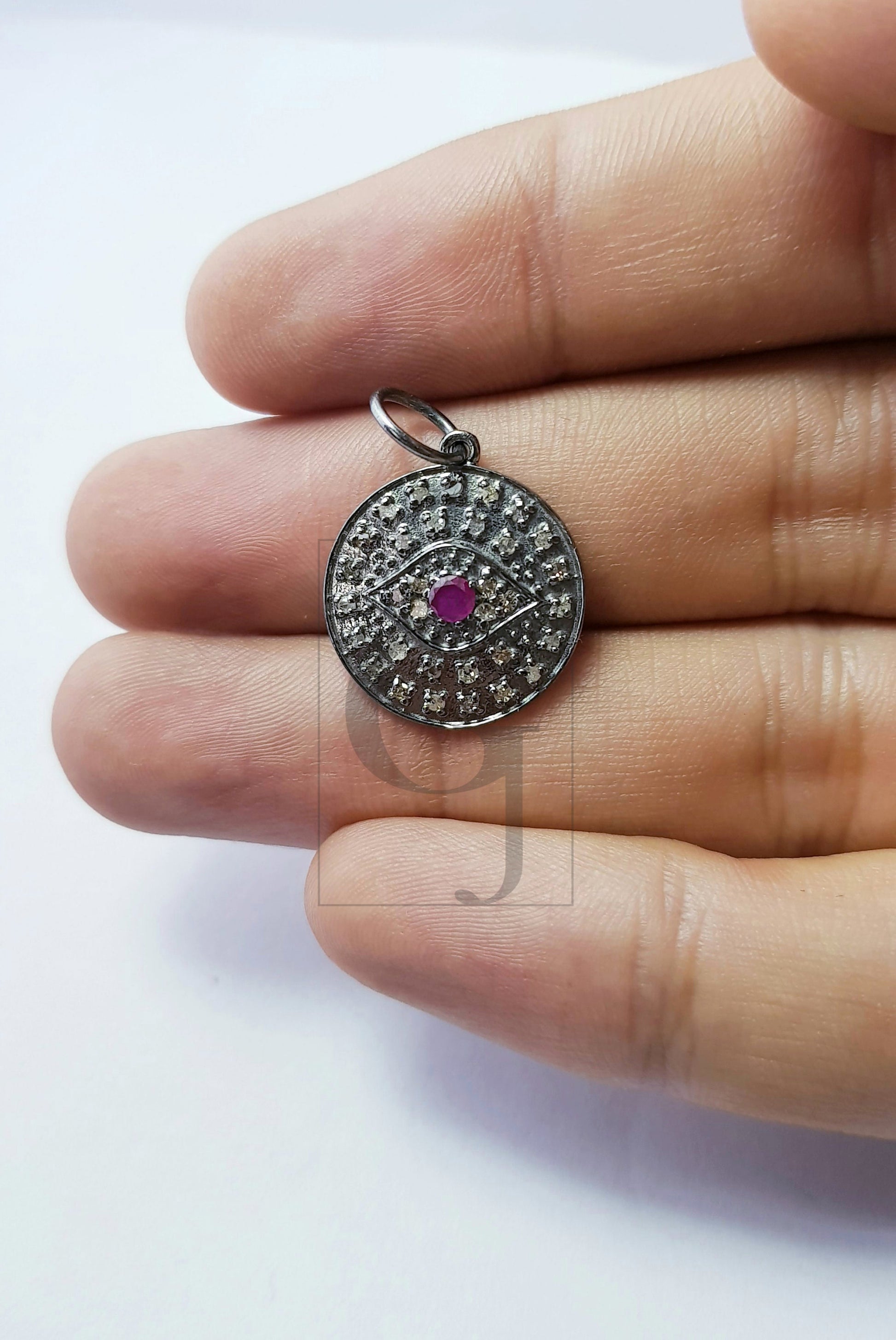 Evil eyes Rosecut pave diamond Ruy  pendant 925 sterling silver handmade finish diamond jewelry pendant