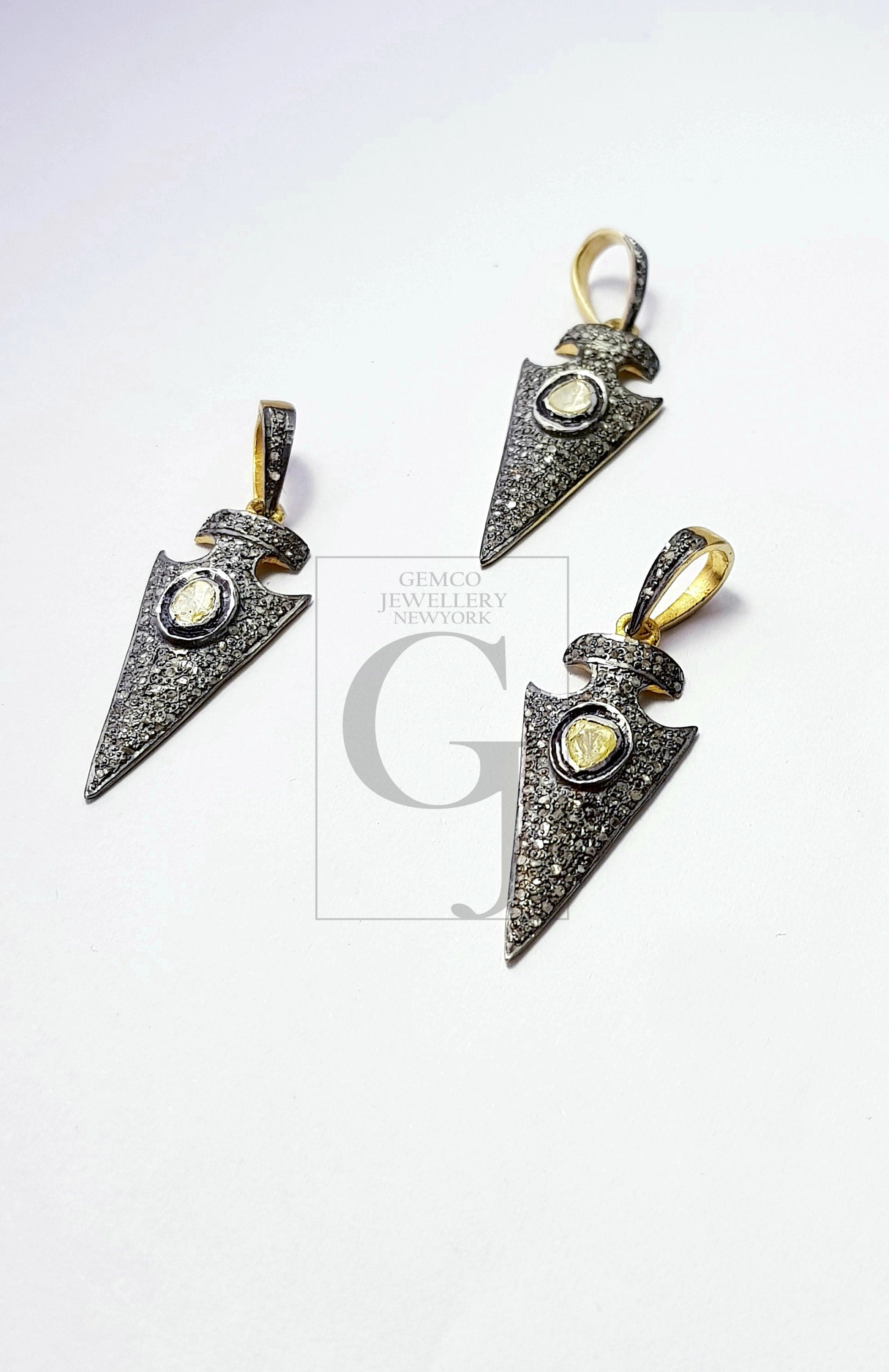 Arrow Head Design Rosecut Pave Diamond Pendant 925 Sterling Silver Handmade Finish Beautiful Flat Diamond Pendant Jewelry