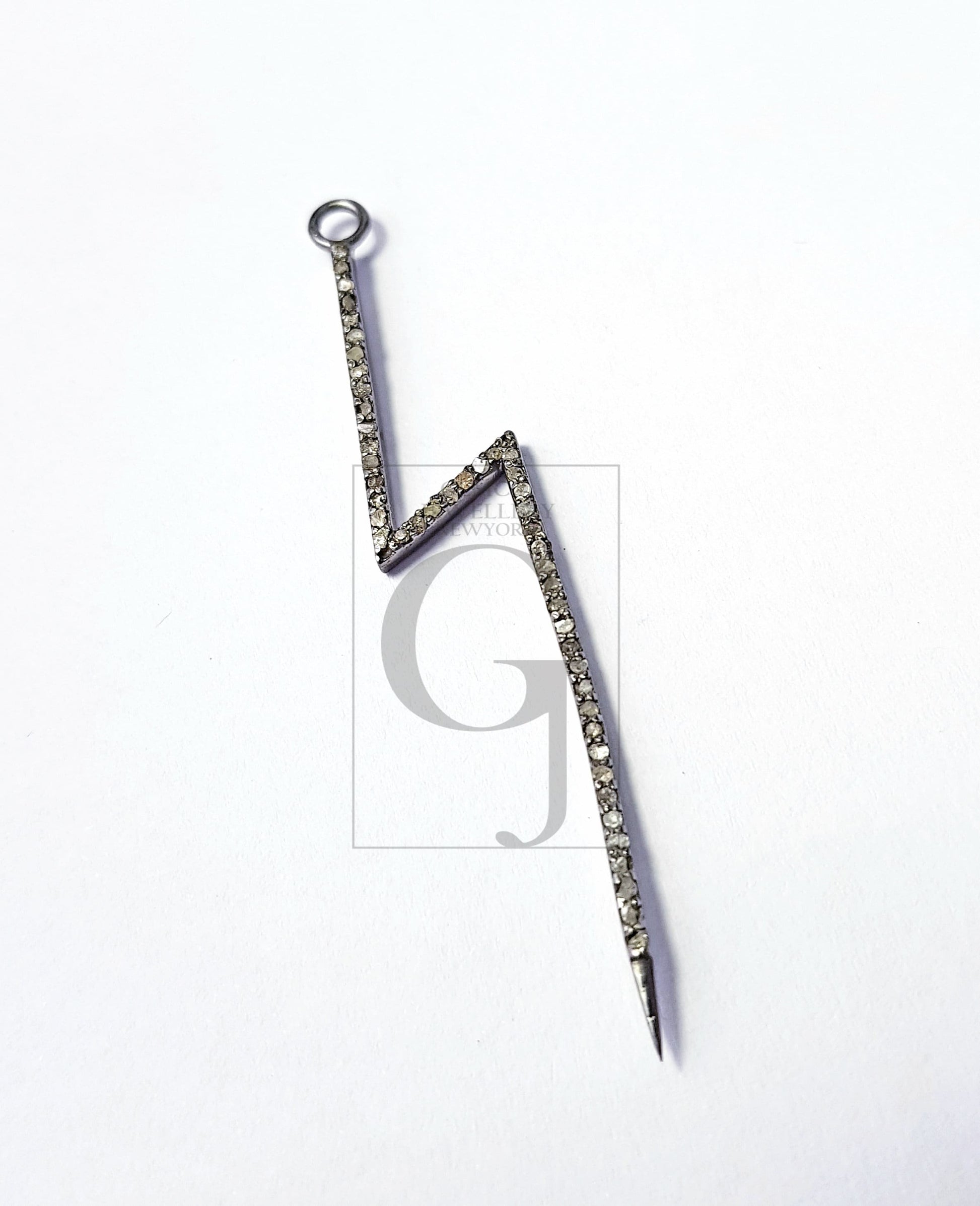 Pave etting Thunder Bolt Pave Diamond Rosecut Pendant 925 Sterling Silver Pendant Handmade Diamond Pendant