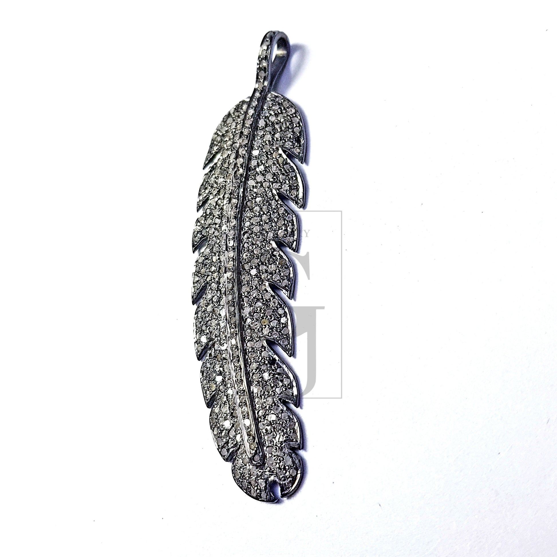 Pave Diamond Rosecut Pendant 925 Sterling Silver Pendant Handmade Diamond Pendant Bird Feather Shaped Beautiful Diamond Pendant