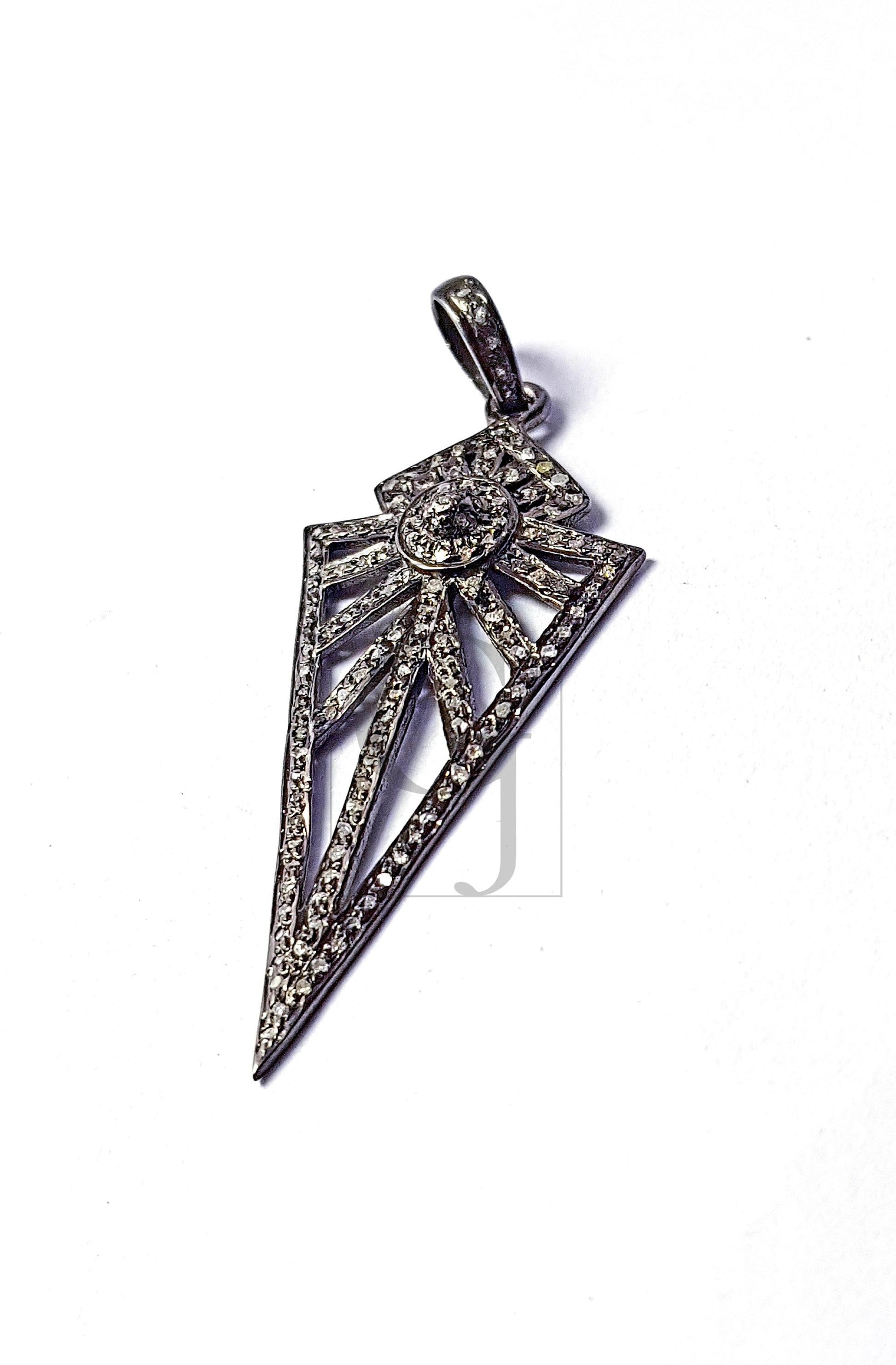 Very beautiful design arrowhead spike diamond charm Pave diamond rosecut pendant 925 sterling silver pendant handmade diamond pendant 50mm