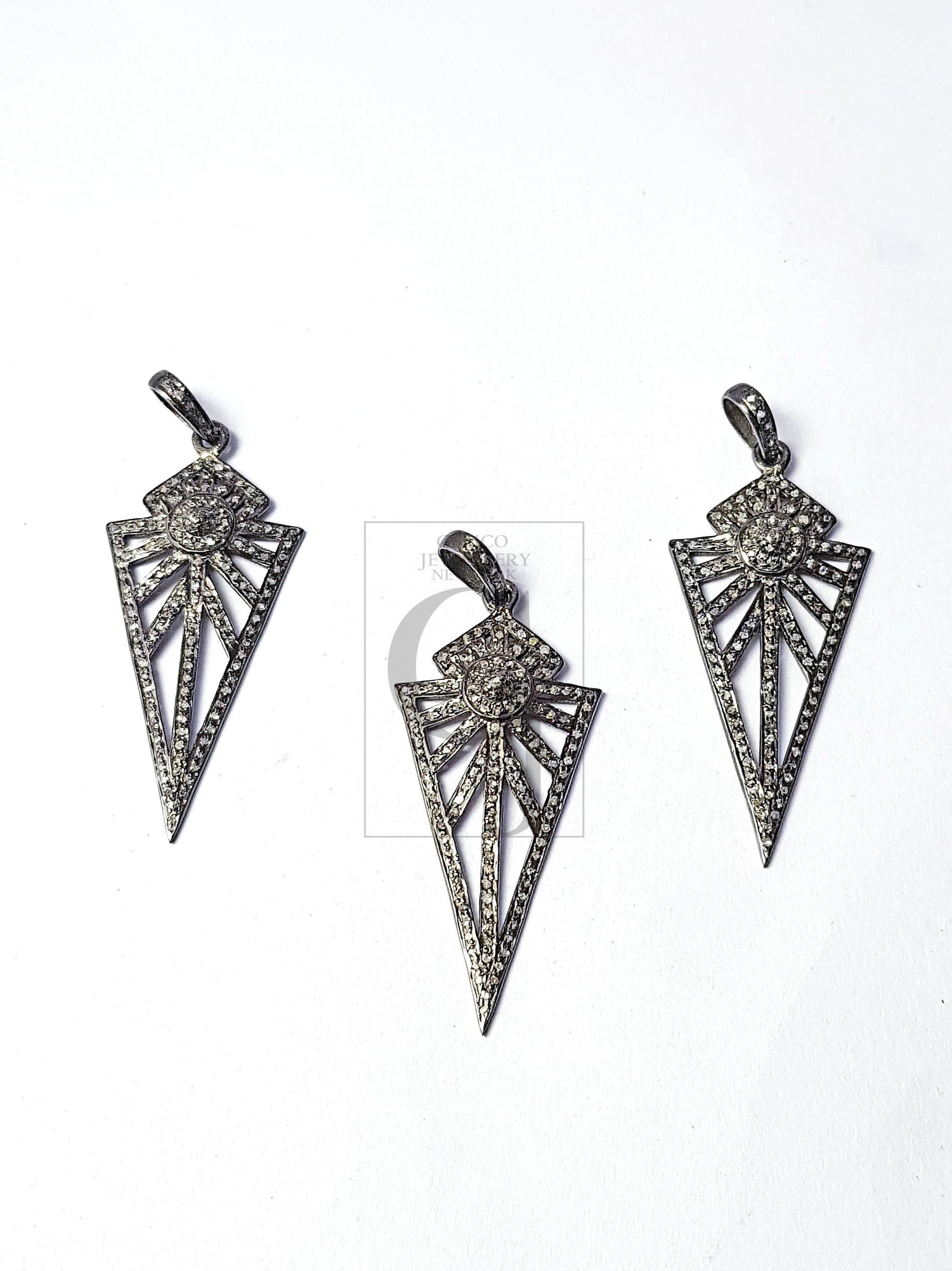 Very beautiful design arrowhead spike diamond charm Pave diamond rosecut pendant 925 sterling silver pendant handmade diamond pendant 50mm