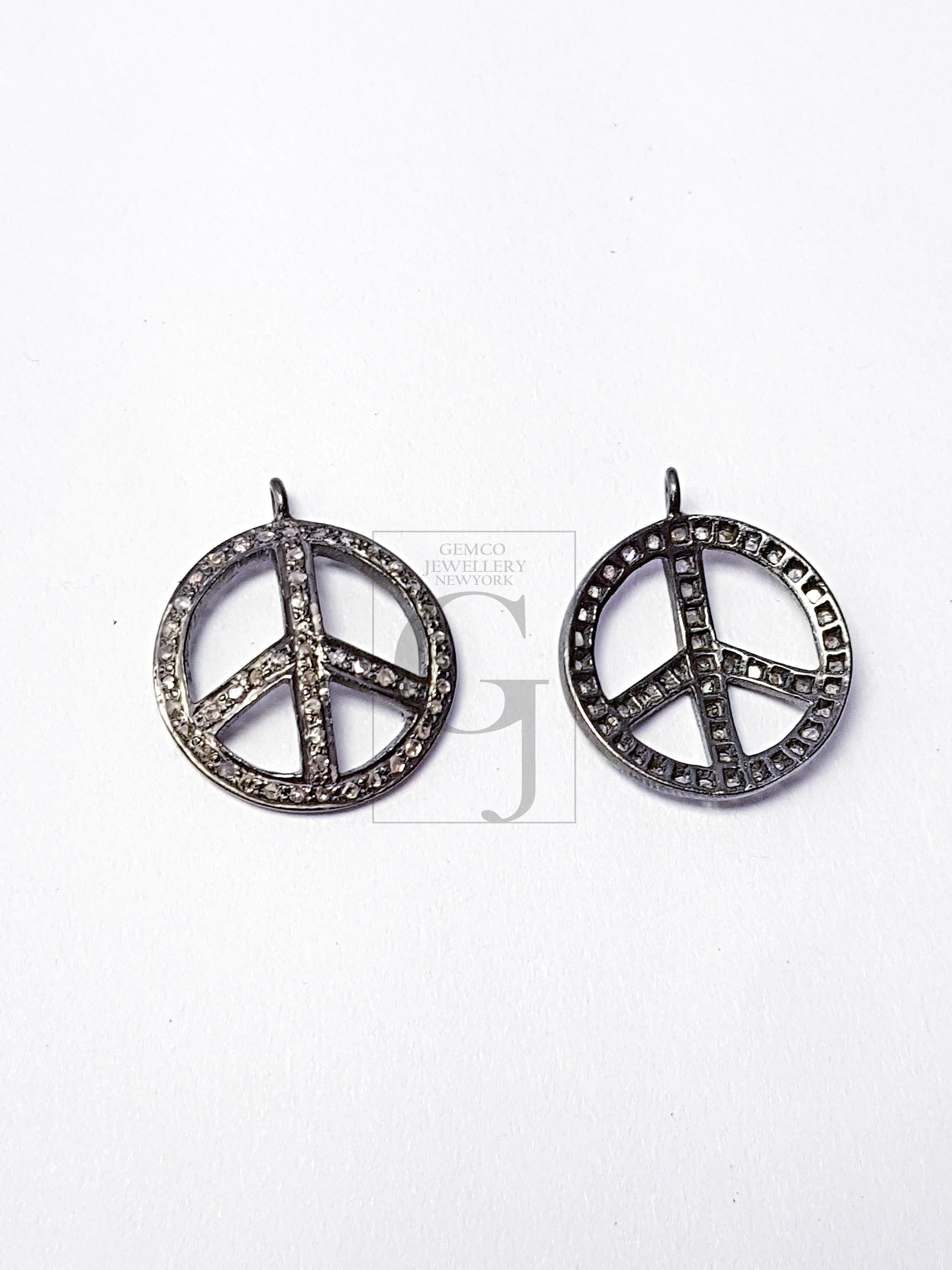 Peace design circle shaped diamond charm pendant Pave diamond rosecut pendant 925 sterling silver pendant handmade diamond pendant