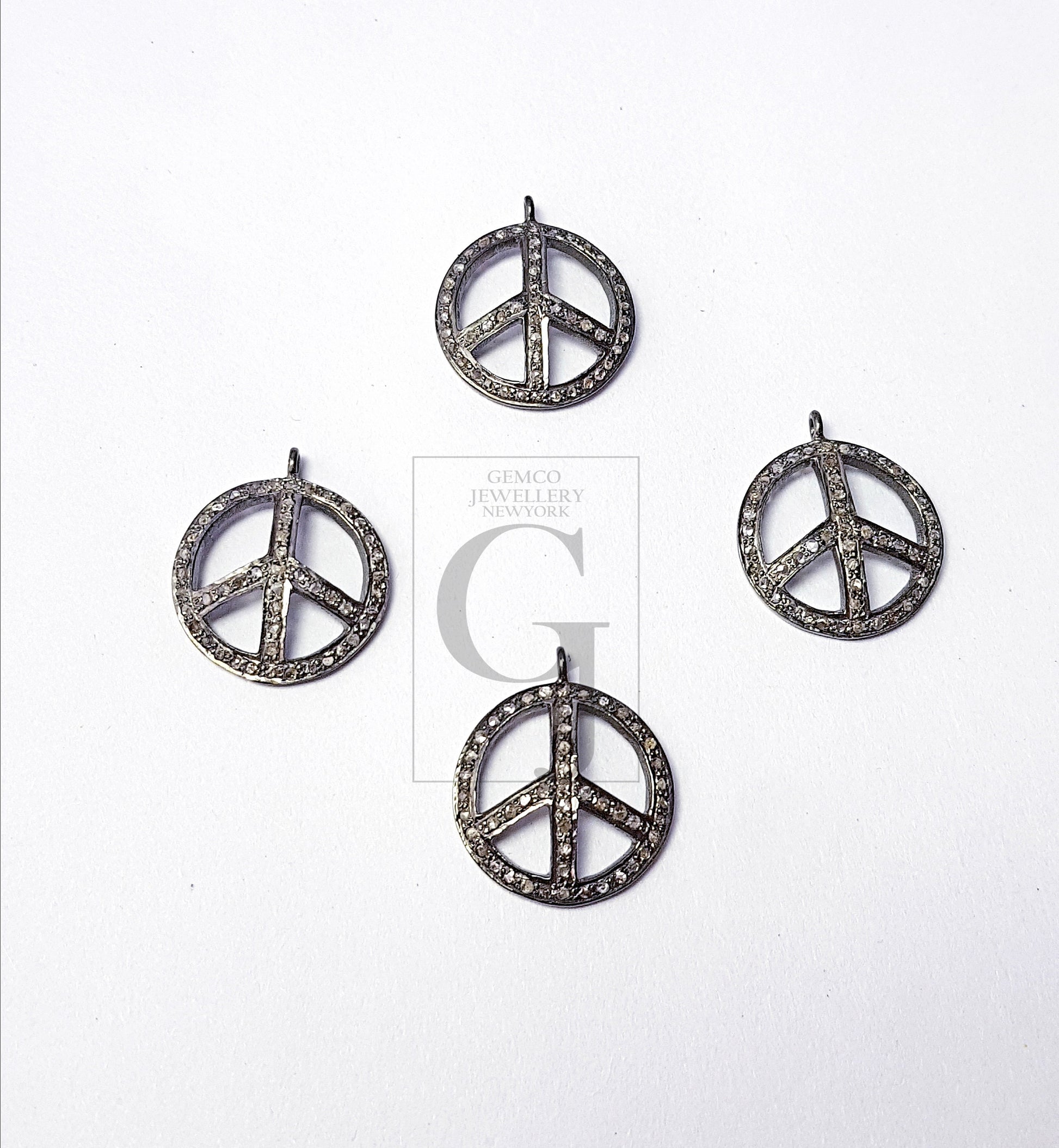 Peace design circle shaped diamond charm pendant Pave diamond rosecut pendant 925 sterling silver pendant handmade diamond pendant