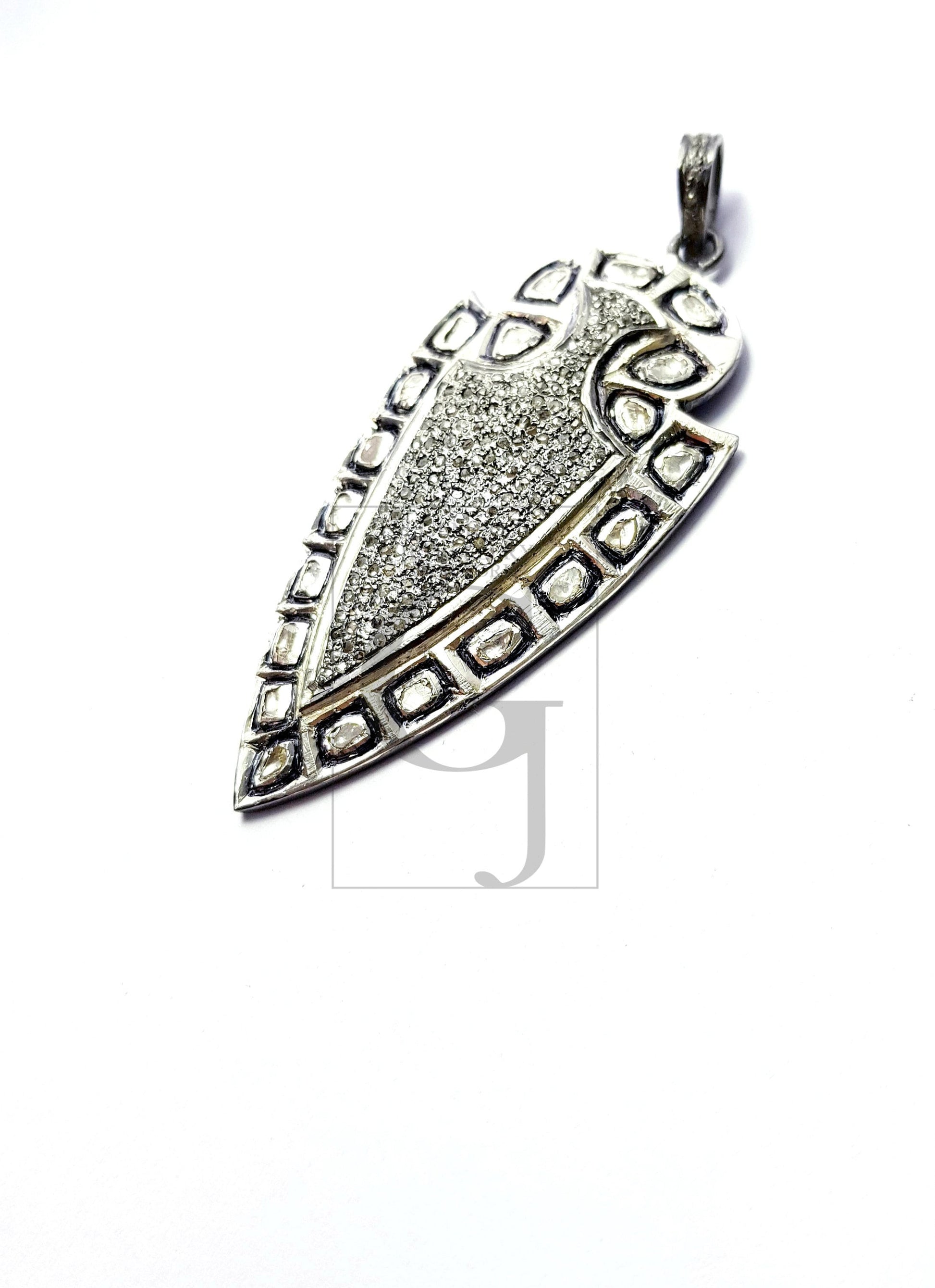 Very beautiful arrow head design Rocecut pave diamond pendant 925 sterling silver handmade finish diamond pendant Hollywood style jewelry