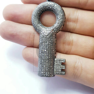 Key pendant design brilliant cut diamond pave diamond pendant 925 sterling silver handmade finish beautiful diamond jewelry pendant jewelry