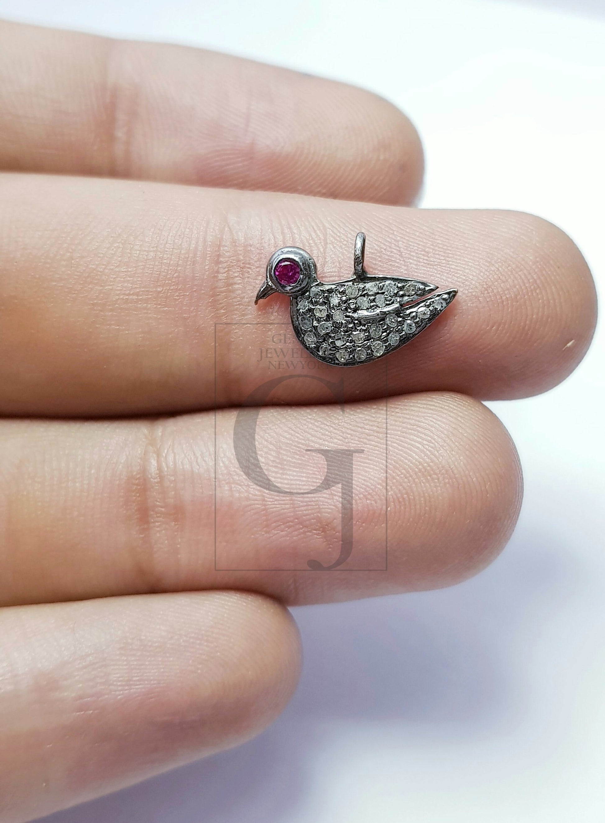 Beautiful Bird Design Rosecut Pave Diamond Pendant 925 Sterling Silver Handmade Finish Diamond Pendant Jewelry