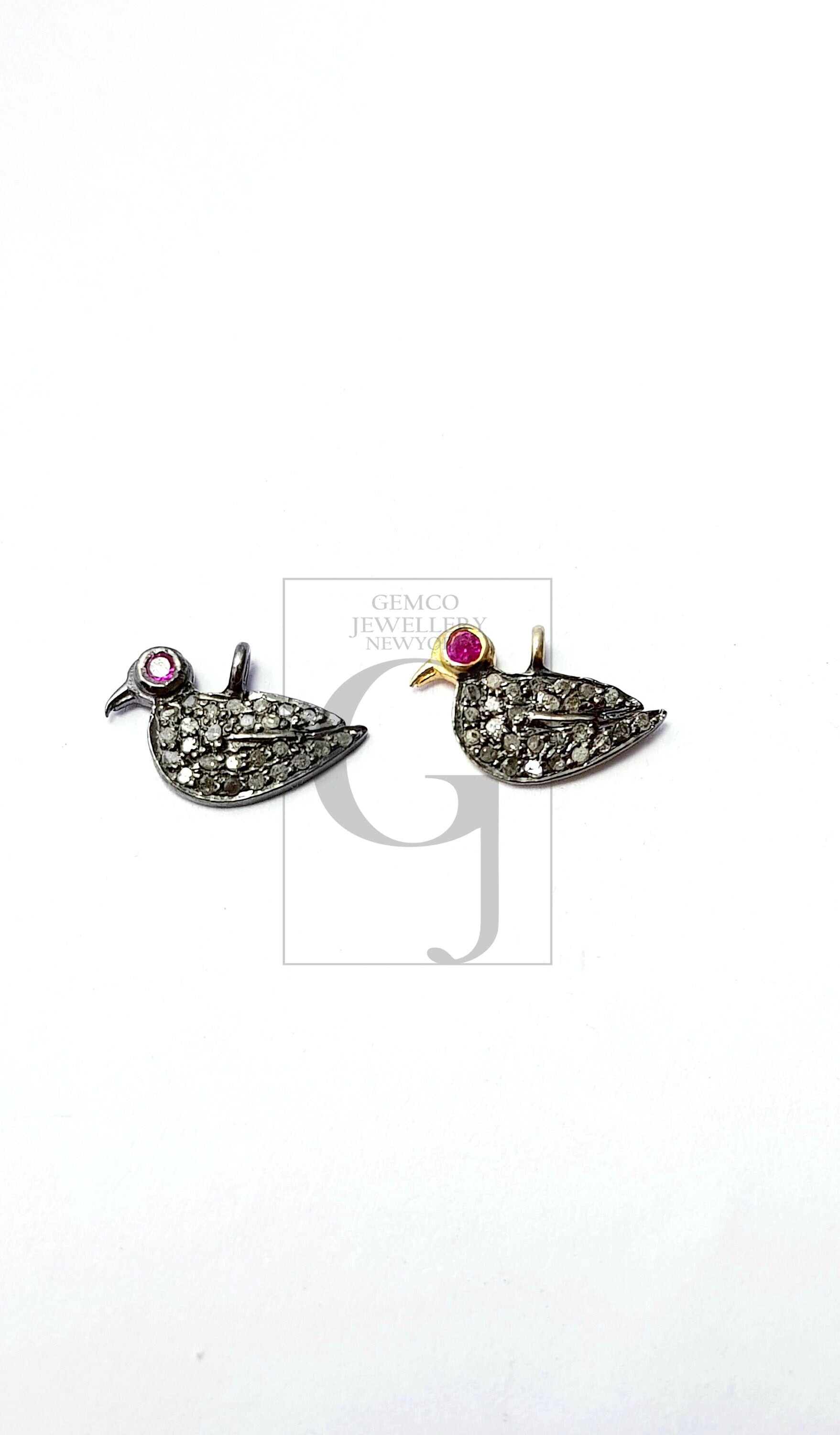 Beautiful Bird Design Rosecut Pave Diamond Pendant 925 Sterling Silver Handmade Finish Diamond Pendant Jewelry