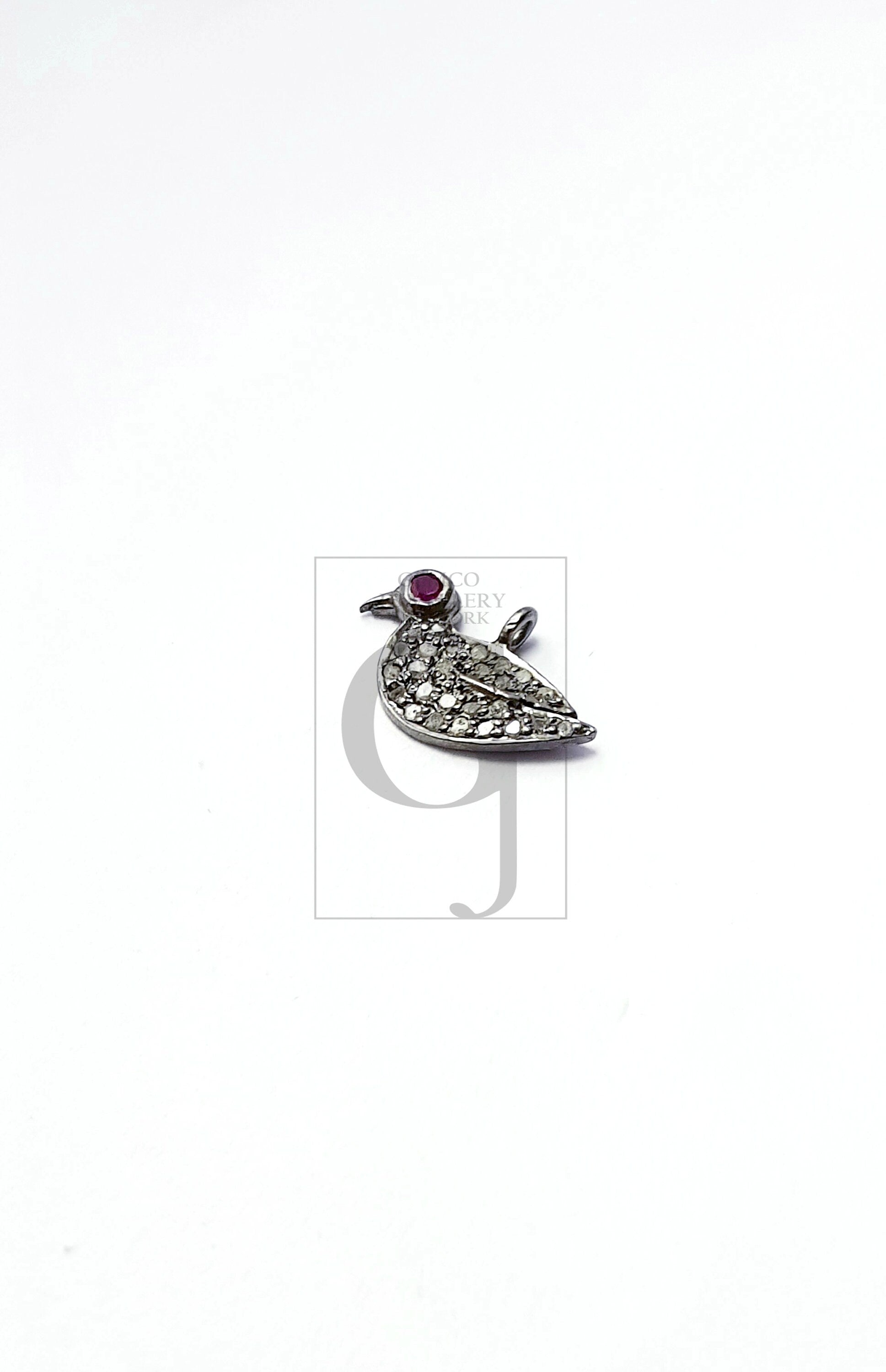 Beautiful Bird Design Rosecut Pave Diamond Pendant 925 Sterling Silver Handmade Finish Diamond Pendant Jewelry