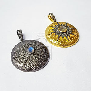 Sunburst design beautiful stone pendent latest design Rocecut pave diamond pendant sterling silver handmade diamond jewelry nomad victorian