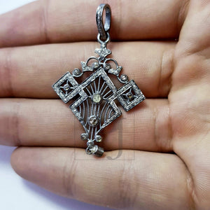 Beautiful Designer Rosecut Pave Diamond Pendant 925 Sterling Silver Handmade Finish Stylish Diamond Pendant Jewelry