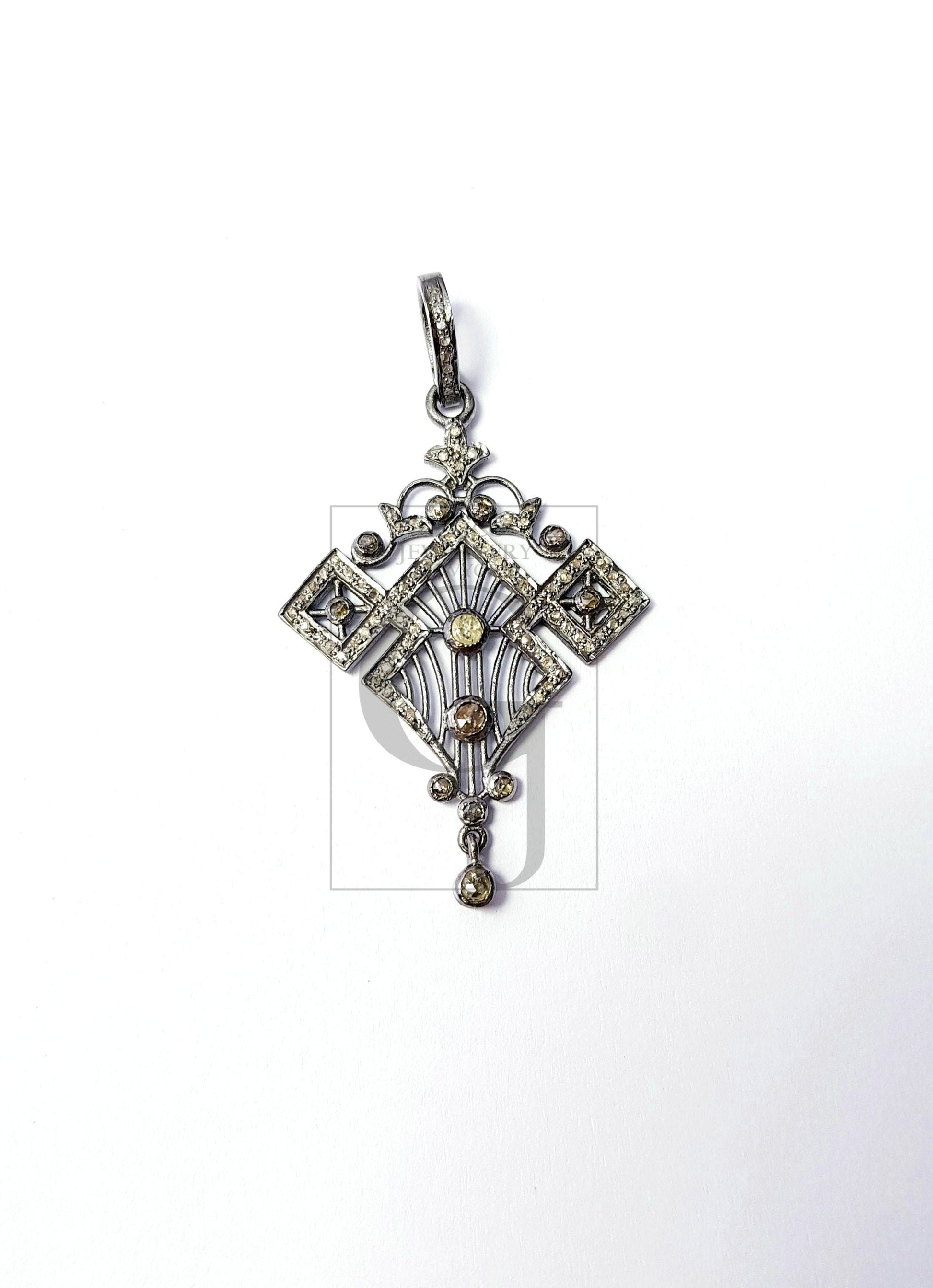 Beautiful Designer Rosecut Pave Diamond Pendant 925 Sterling Silver Handmade Finish Stylish Diamond Pendant Jewelry