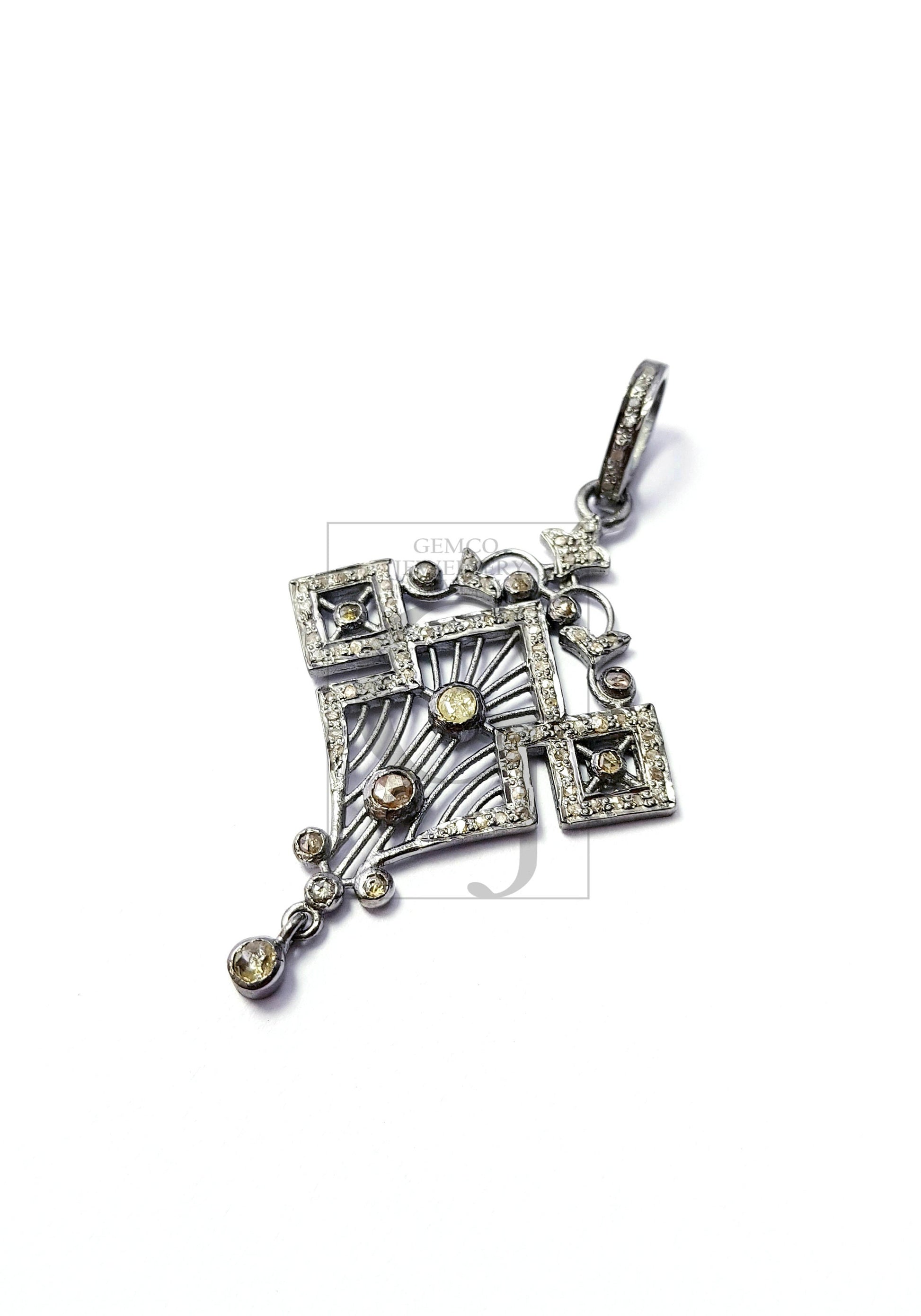 Beautiful Designer Rosecut Pave Diamond Pendant 925 Sterling Silver Handmade Finish Stylish Diamond Pendant Jewelry