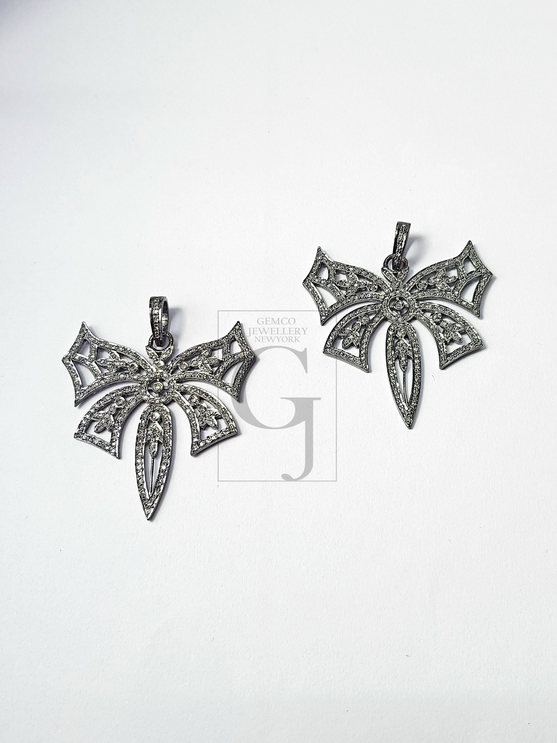 Pave diamond rosecut pendant 925 sterling silver pendant handmade diamond pendant beautiful butterfly pave diamond pendant charm