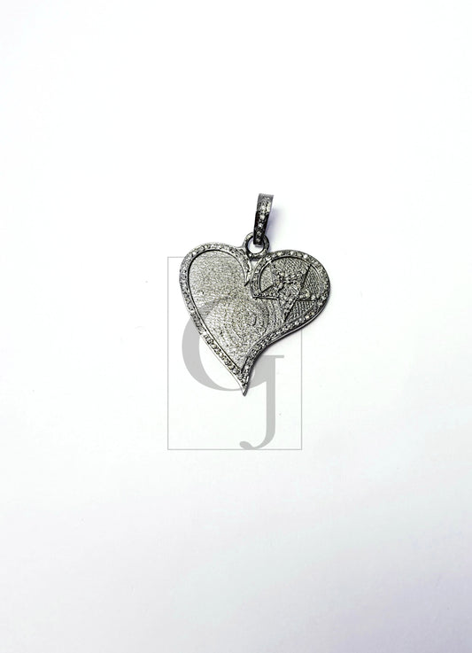 Beautiful Heart shaped Rosecut Pave Diamond Pendant 925 Sterling Silver Handmade Finish Love Design Diamond Pendant Jewelry