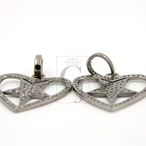 Very beautiful love heart star design pendant Rosecut pave diamond 925 sterling silver handmade finish diamond jewelry necklace pendant