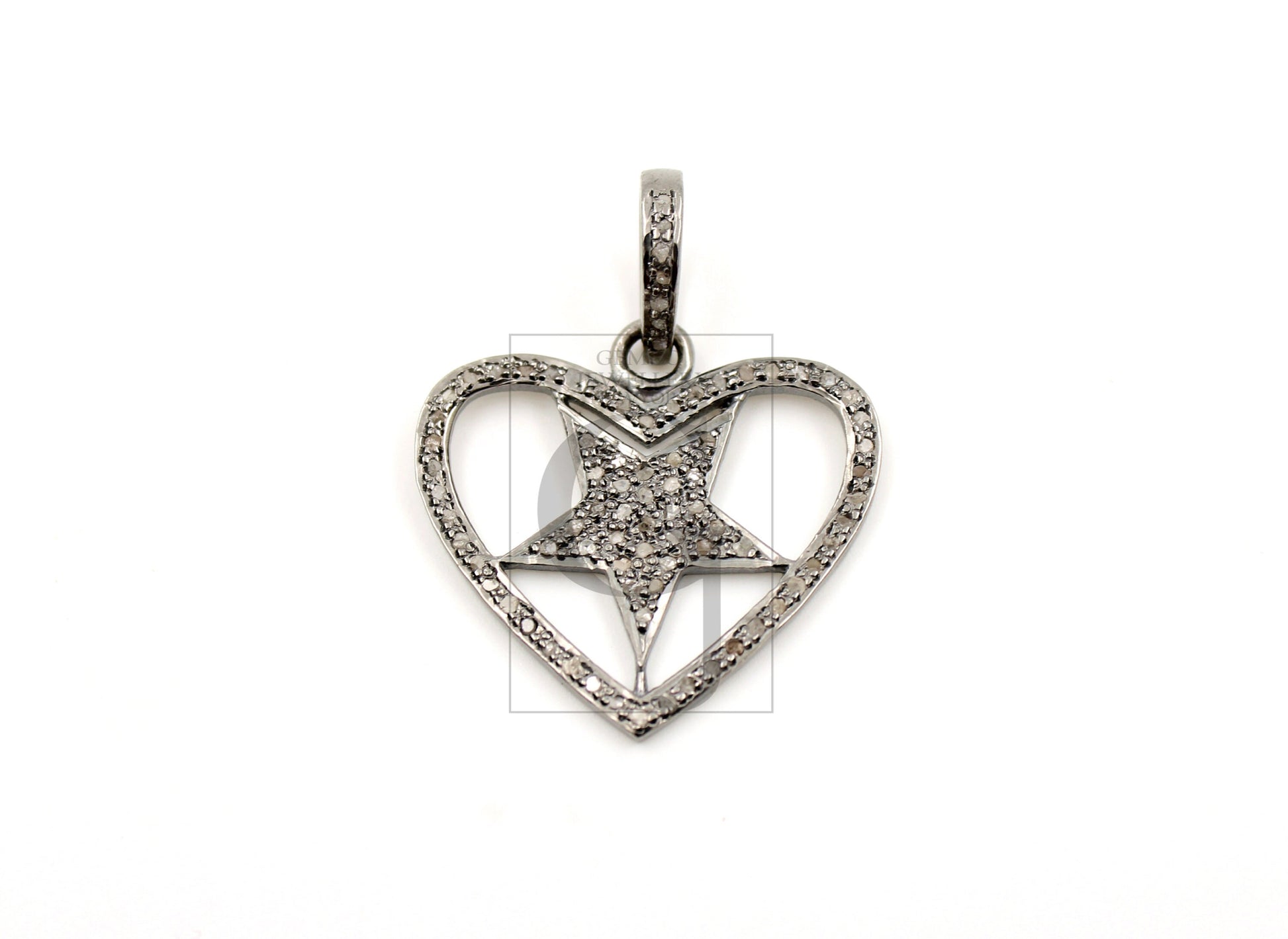 Very beautiful love heart star design pendant Rosecut pave diamond 925 sterling silver handmade finish diamond jewelry necklace pendant