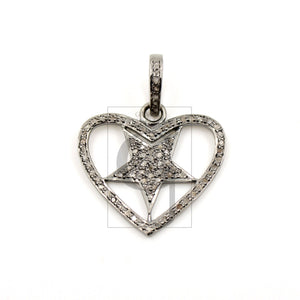 Very beautiful love heart star design pendant Rosecut pave diamond 925 sterling silver handmade finish diamond jewelry necklace pendant