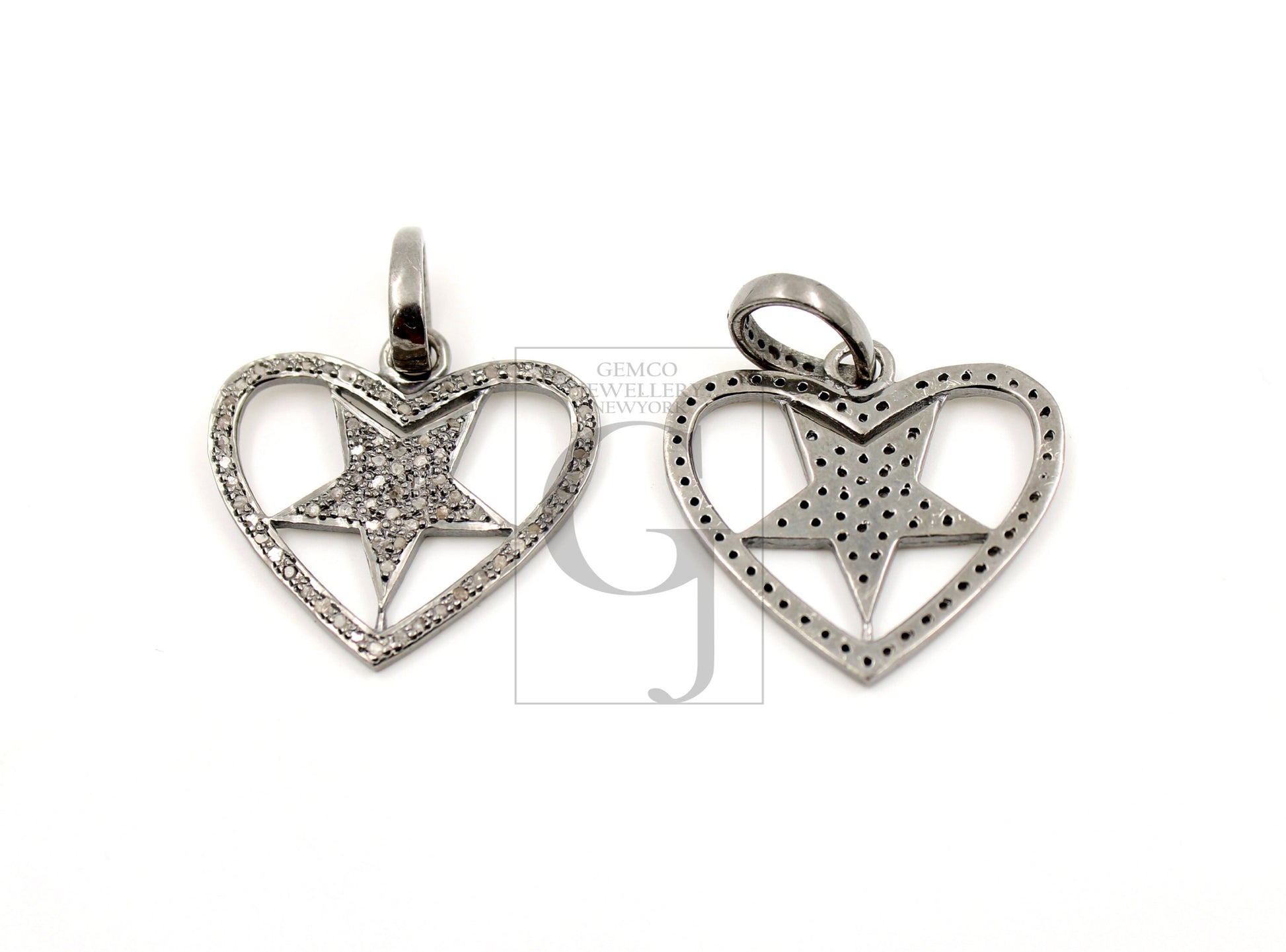 Very beautiful love heart star design pendant Rosecut pave diamond 925 sterling silver handmade finish diamond jewelry necklace pendant