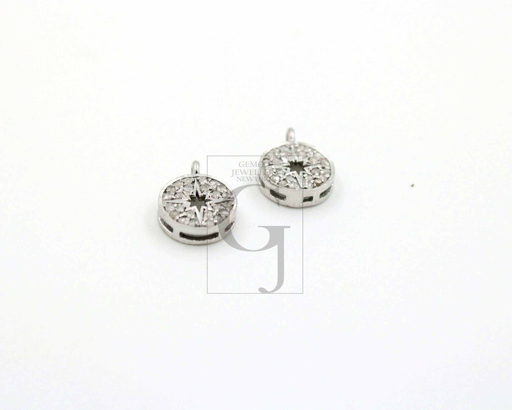 Fashionable Starburst Rosecut Pave Diamond Pendant 925 Sterling Silver Handmade Finish Diamond Charms Available In Vermeil, Oxidised Also