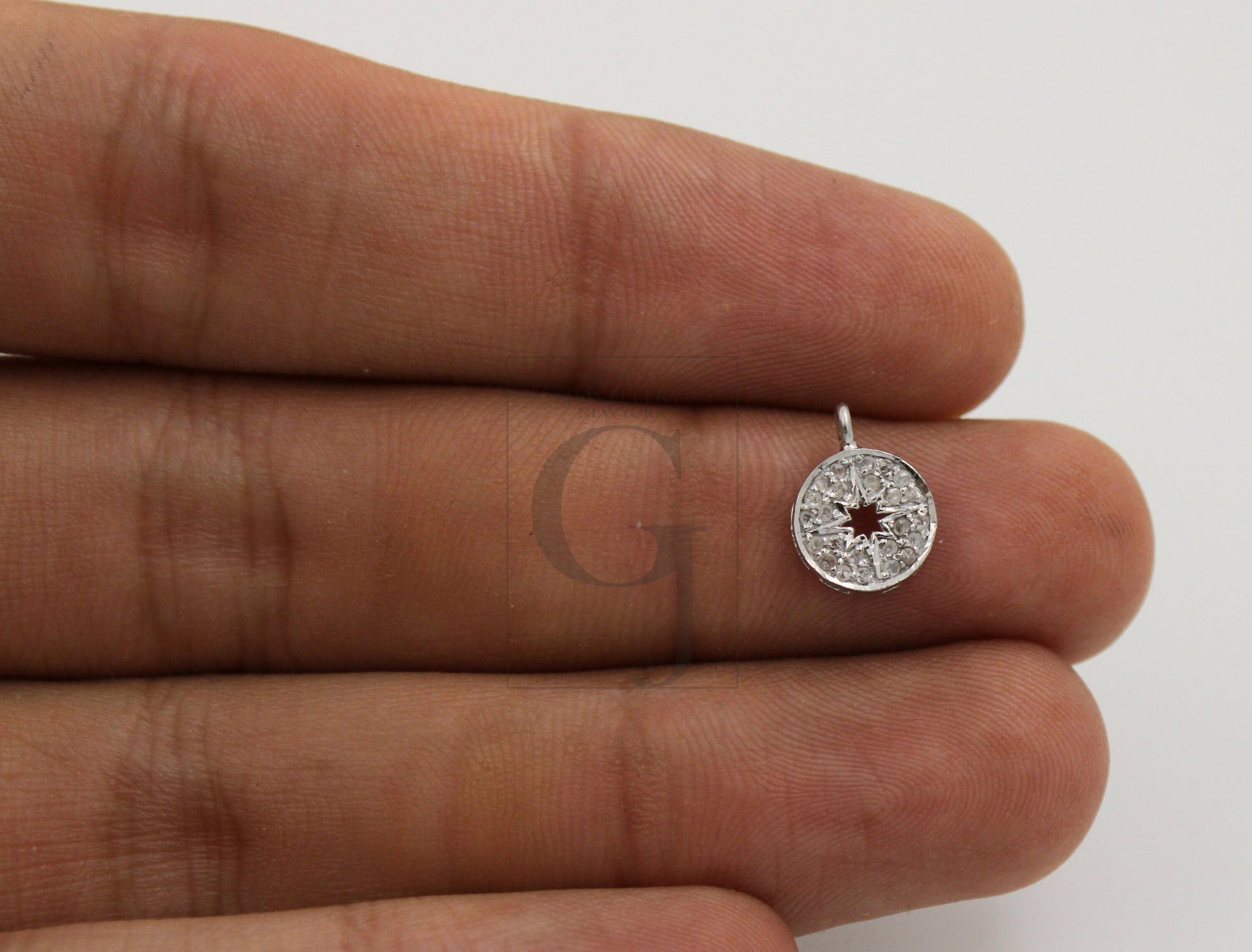 Fashionable Starburst Rosecut Pave Diamond Pendant 925 Sterling Silver Handmade Finish Diamond Charms Available In Vermeil, Oxidised Also