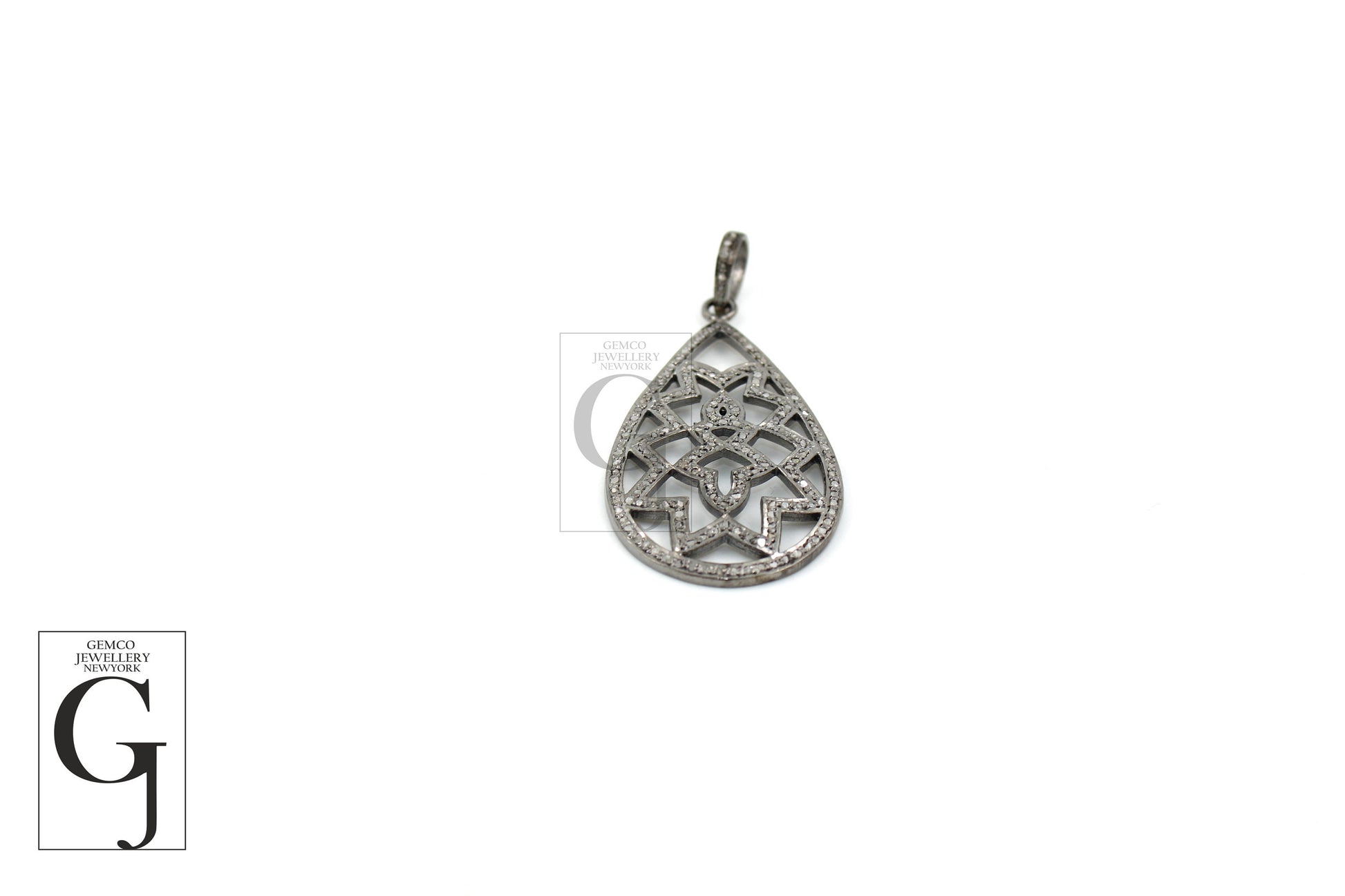 Beautiful teardrop designer flower pendant Rosecut pave diamond pendant 925 sterling silver handmade finish diamond jewelry necklace pendant