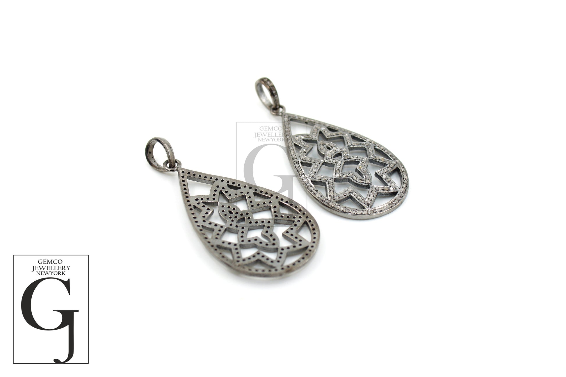 Beautiful teardrop designer flower pendant Rosecut pave diamond pendant 925 sterling silver handmade finish diamond jewelry necklace pendant
