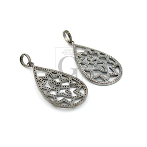 Beautiful teardrop designer flower pendant Rosecut pave diamond pendant 925 sterling silver handmade finish diamond jewelry necklace pendant