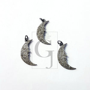 Beautiful Crescent Moon Designer Rosecut Pave Diamond Pendant 925 Sterling Silver Handmade Finish Diamond Jewelry Pendant