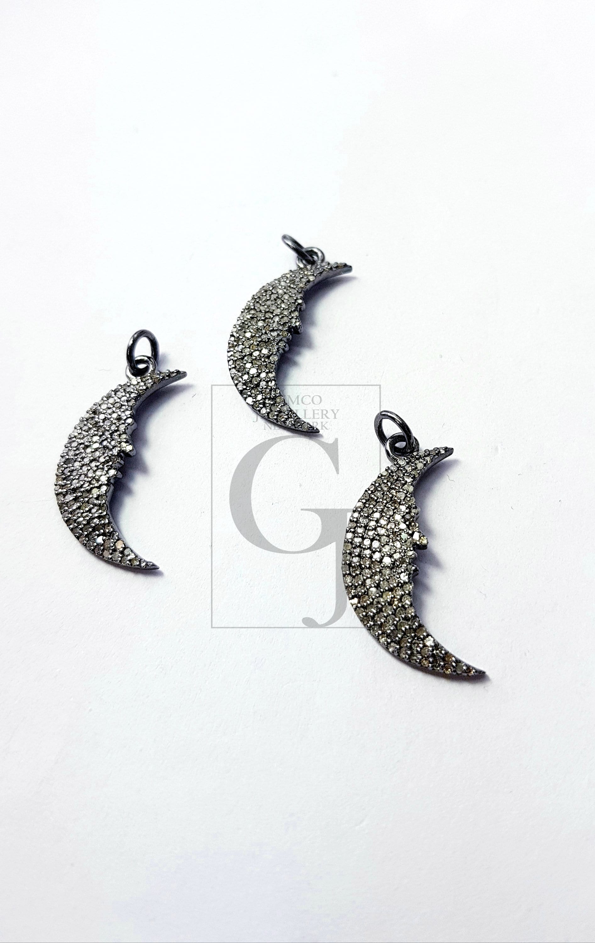 Beautiful Crescent Moon Designer Rosecut Pave Diamond Pendant 925 Sterling Silver Handmade Finish Diamond Jewelry Pendant