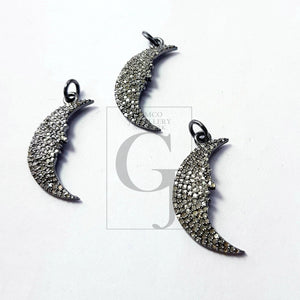 Beautiful Crescent Moon Designer Rosecut Pave Diamond Pendant 925 Sterling Silver Handmade Finish Diamond Jewelry Pendant