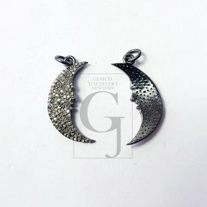 Beautiful Crescent Moon Designer Rosecut Pave Diamond Pendant 925 Sterling Silver Handmade Finish Diamond Jewelry Pendant