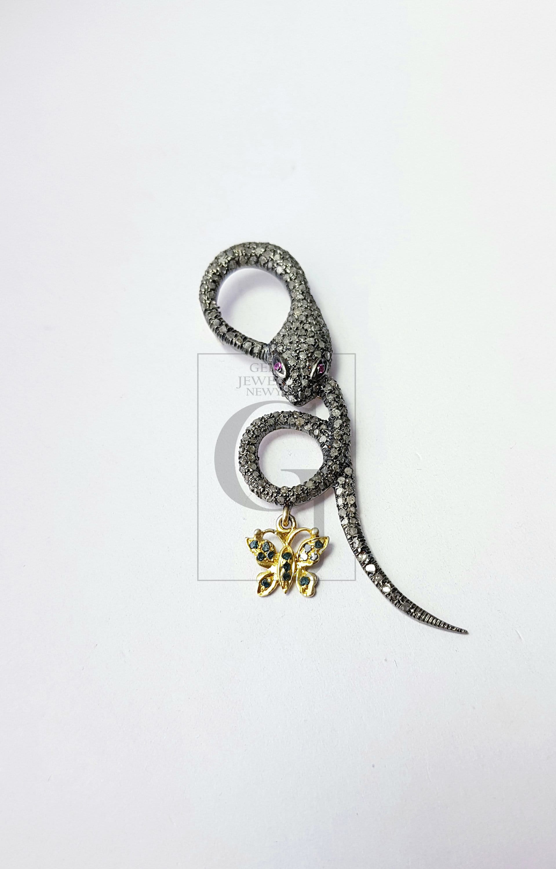 Beautiful Snake Designer Victorian Look Rosecut Pave Diamond Pendant 925 Sterling Silver Handmade Finish Diamond Jewelry Pendant