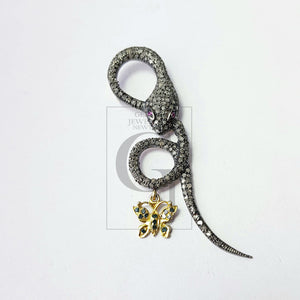 Beautiful Snake Designer Victorian Look Rosecut Pave Diamond Pendant 925 Sterling Silver Handmade Finish Diamond Jewelry Pendant
